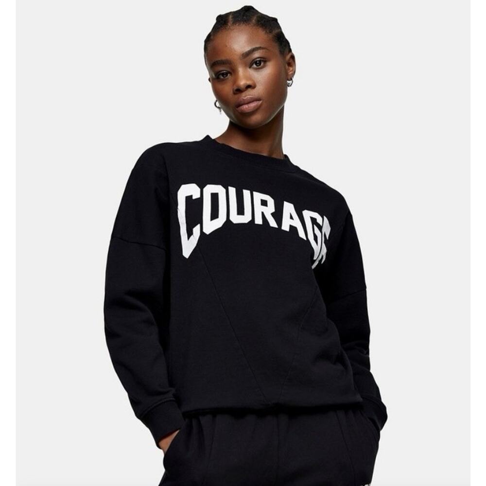 Topshop Courage Print Pullover Sweater/ Spliced In Front/ Black/ Women’s 8-10